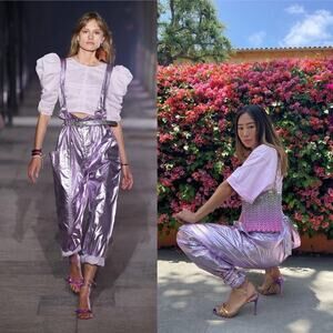 Isabel Marant Gilekla Metallic High Waist Pants/Coveralls Purple Size EU 34/US 6